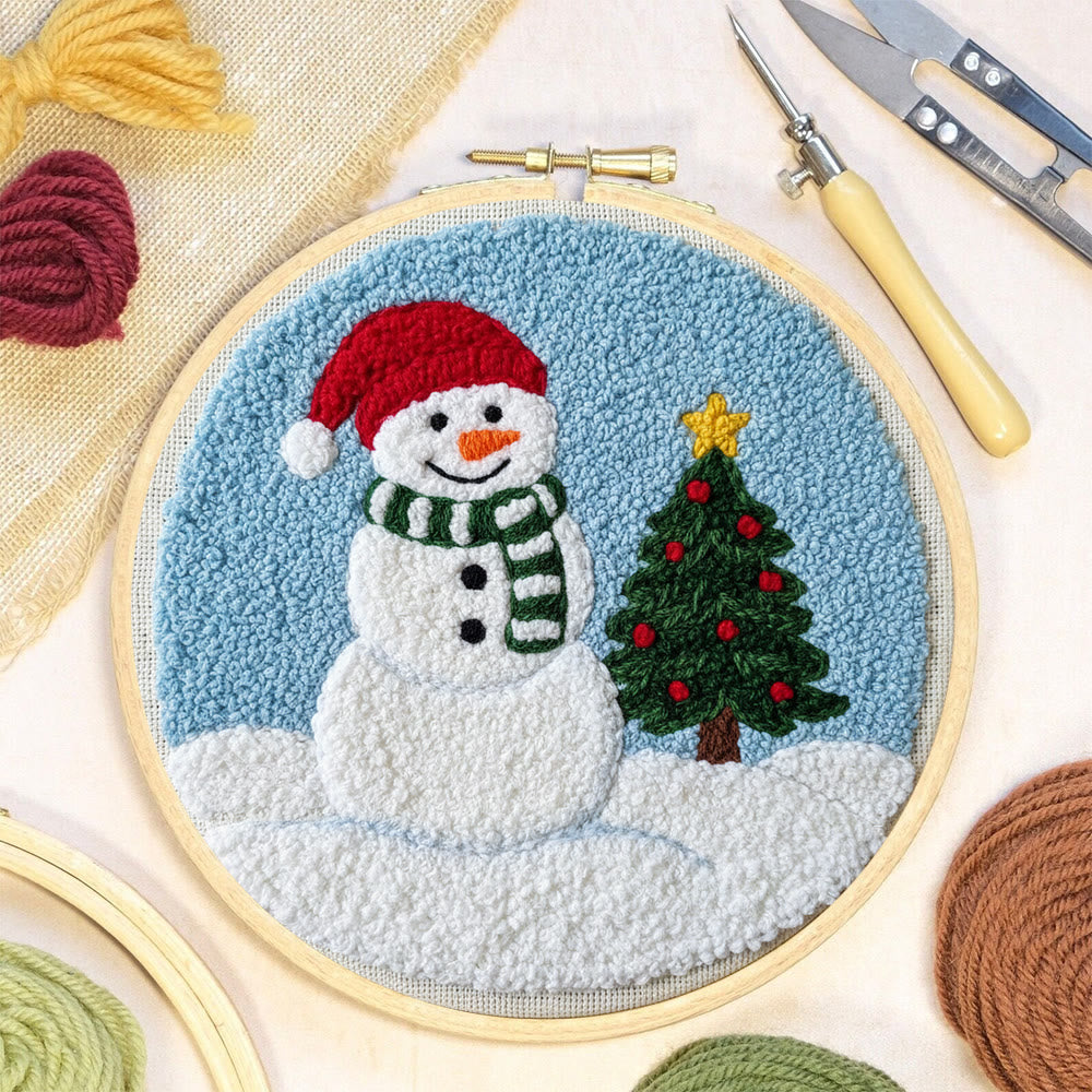 Santa-hatted Snowman Tree Punch Needle Kit – Beginner Craftwork | Festive Decor Piece - image 7