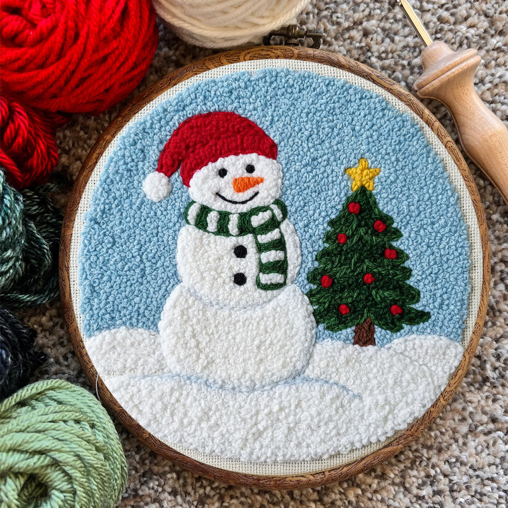Santa-hatted Snowman Tree Punch Needle Kit – Beginner Craftwork | Festive Decor Piece - image 8