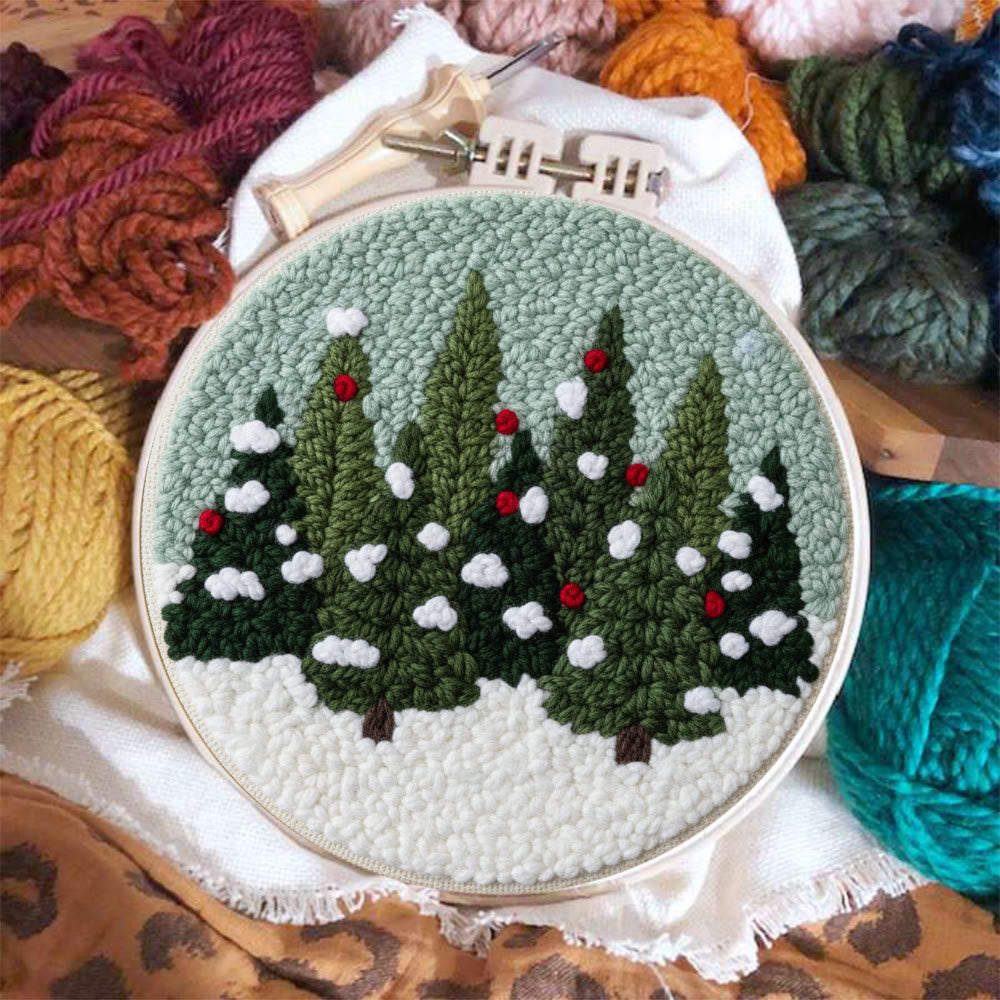 Snowy Pine Grove Punch Needle Kit – Gift for Her | Home Hanging Decor - image 1