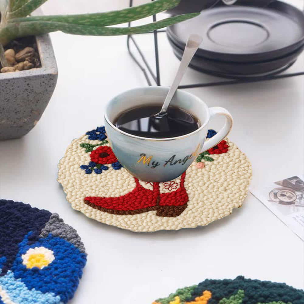 Floral Red Cowboy Boot Punch Needle Kit – Beginner Starter Handcraft | Room Decor Accent - image 4