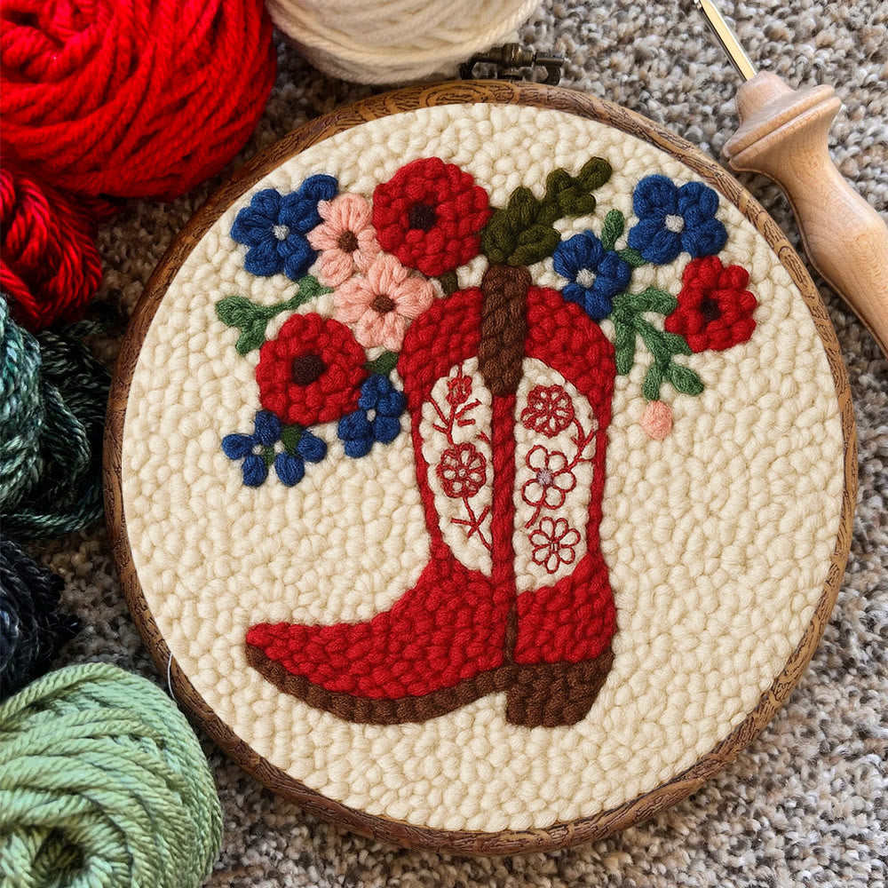 Floral Red Cowboy Boot Punch Needle Kit – Beginner Starter Handcraft | Room Decor Accent - image 7