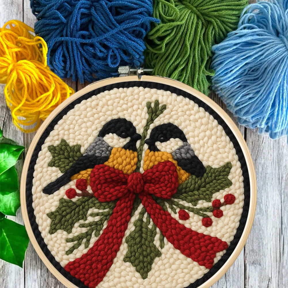 Twin Chickadees Holly Punch Needle Kit – Entry-Level Handcraft | Christmas Home Hanging Craft - image 7