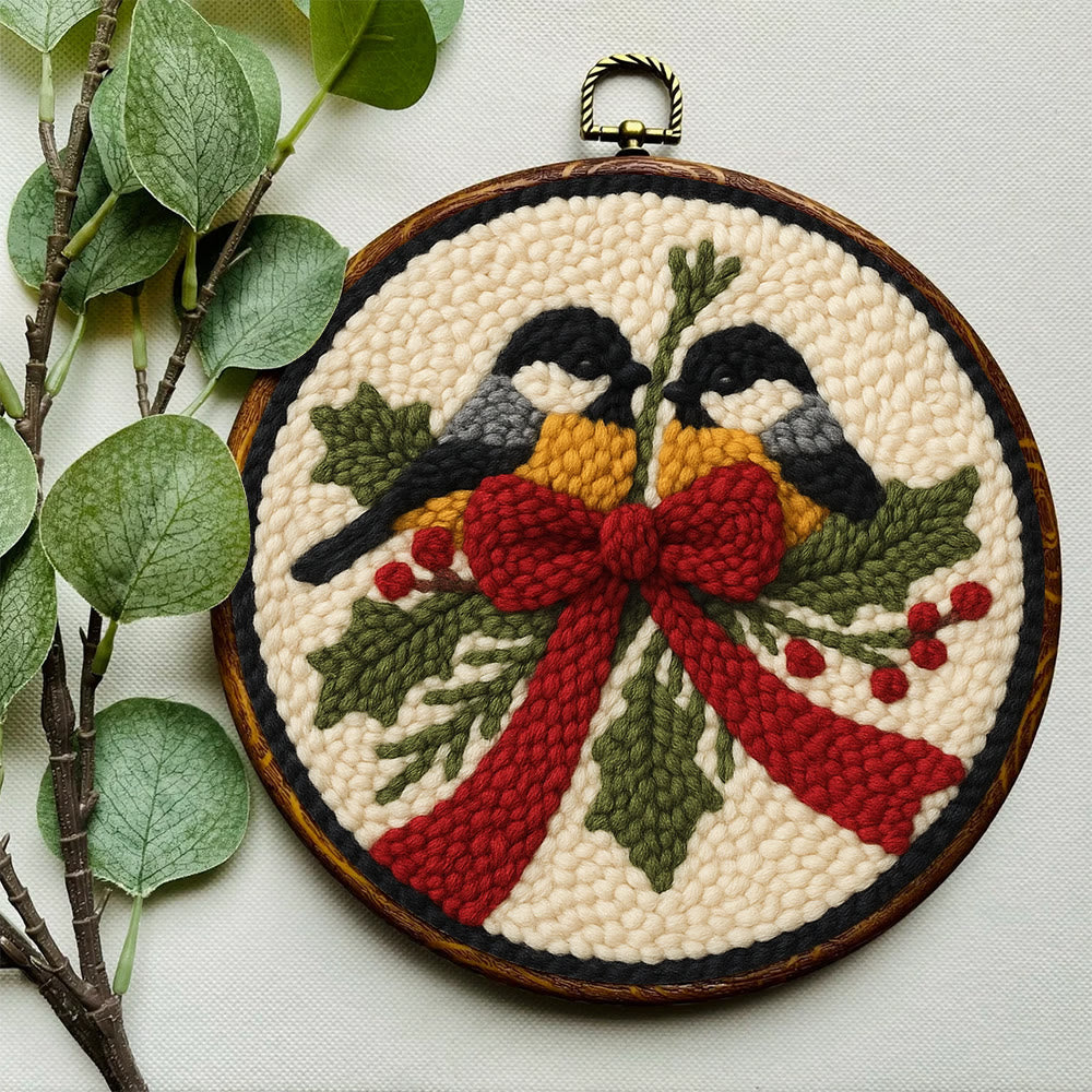 Twin Chickadees Holly Punch Needle Kit – Entry-Level Handcraft | Christmas Home Hanging Craft - image 2