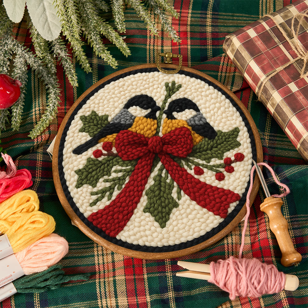 Twin Chickadees Holly Punch Needle Kit – Entry-Level Handcraft | Christmas Home Hanging Craft - image 11