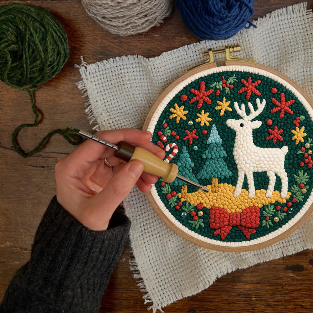 Jolly White Reindeer Christmas Punch Needle Kit – Exquisite Decor Piece | Ideal Gift For Her - image 1