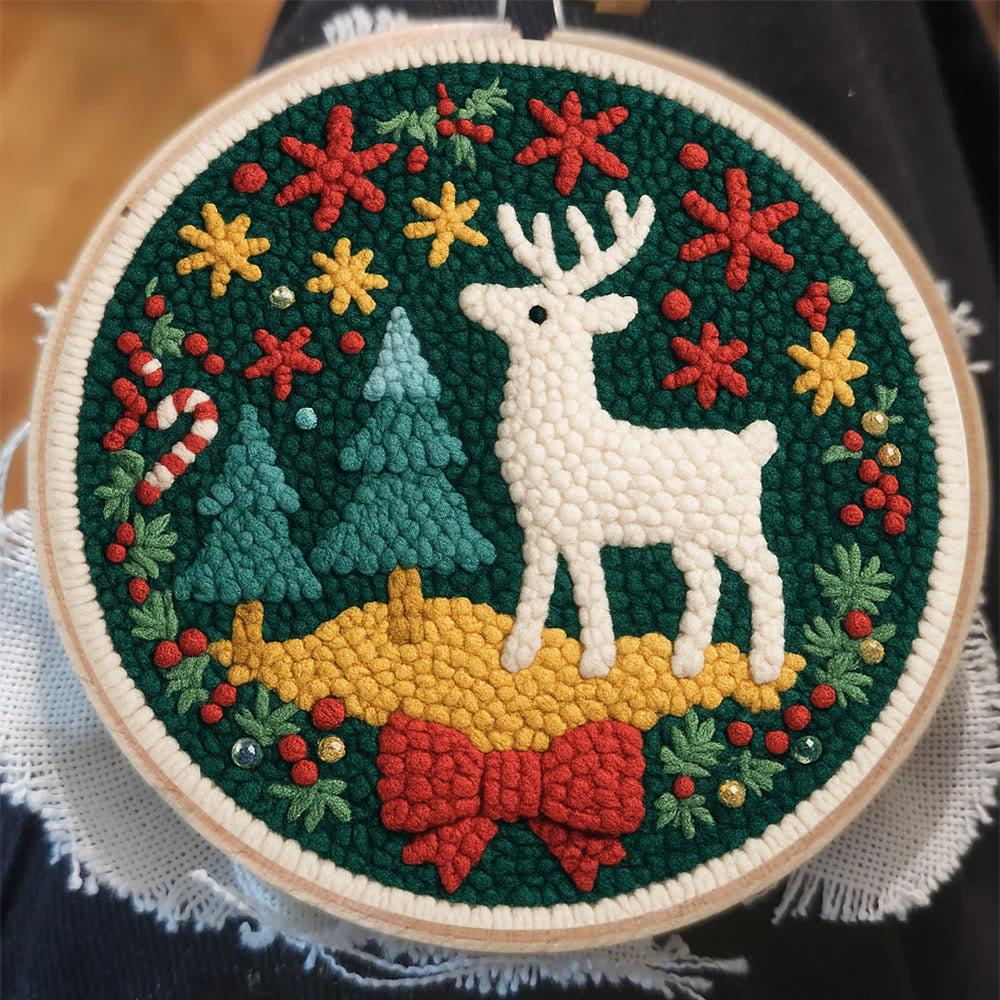 Jolly White Reindeer Christmas Punch Needle Kit – Exquisite Decor Piece | Ideal Gift For Her - image 6