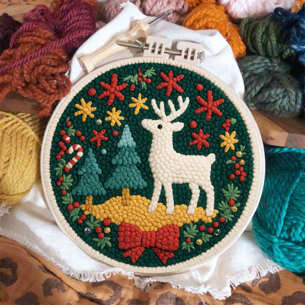 Jolly White Reindeer Christmas Punch Needle Kit – Exquisite Decor Piece | Ideal Gift For Her - image 2