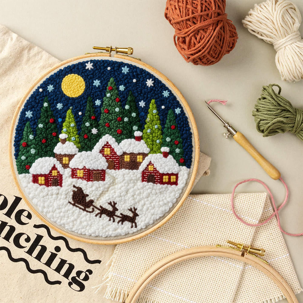 Moonlit Christmas Village Sled Punch Needle Kit – Beginner Hoop Art | Personalized Christmas Gift for Her - image 9