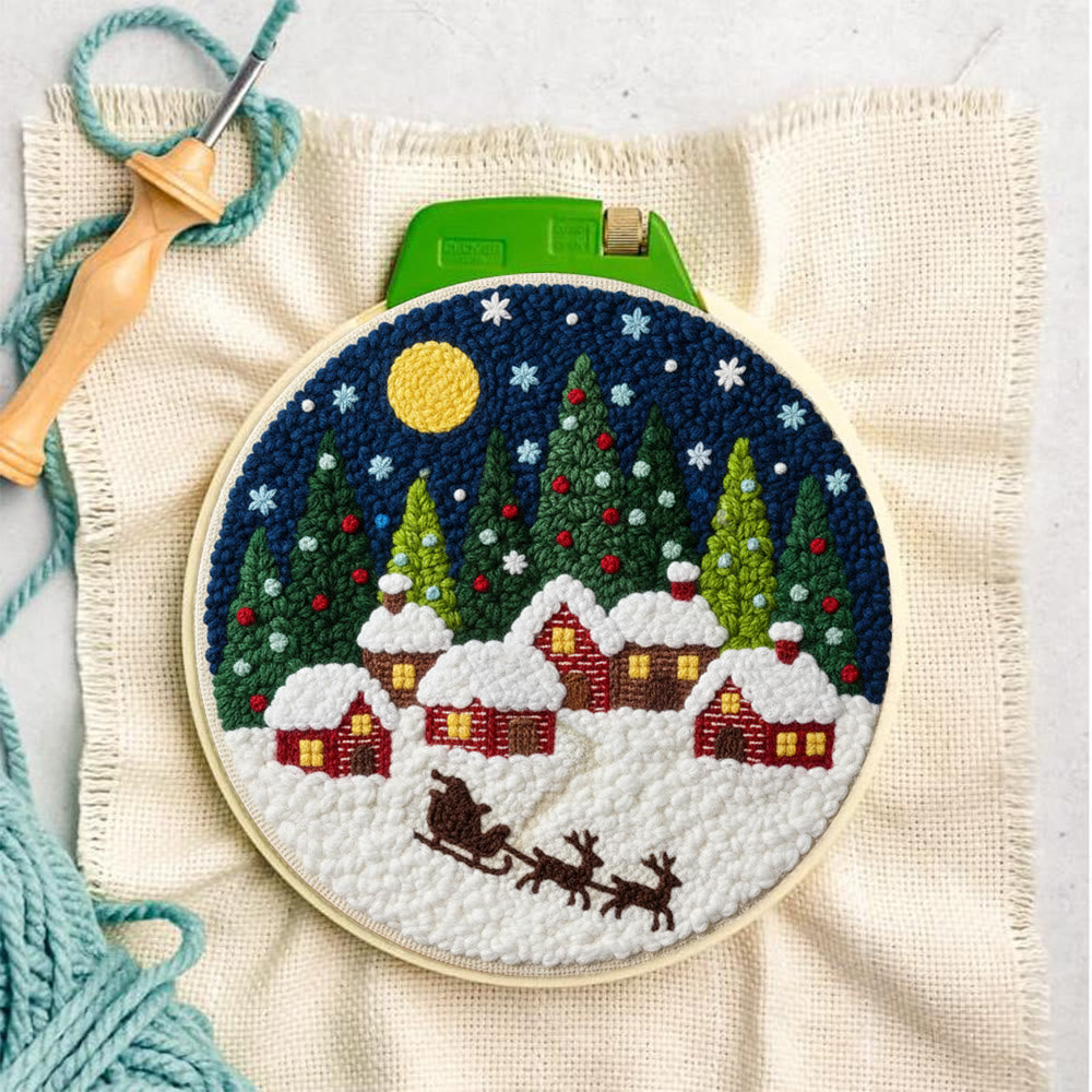 Moonlit Christmas Village Sled Punch Needle Kit – Beginner Hoop Art | Personalized Christmas Gift for Her - image 6