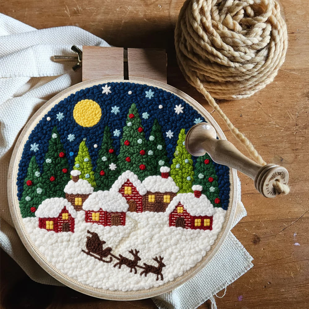Moonlit Christmas Village Sled Punch Needle Kit – Beginner Hoop Art | Personalized Christmas Gift for Her - image 8