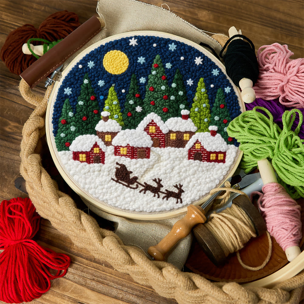Moonlit Christmas Village Sled Punch Needle Kit – Beginner Hoop Art | Personalized Christmas Gift for Her - image 11