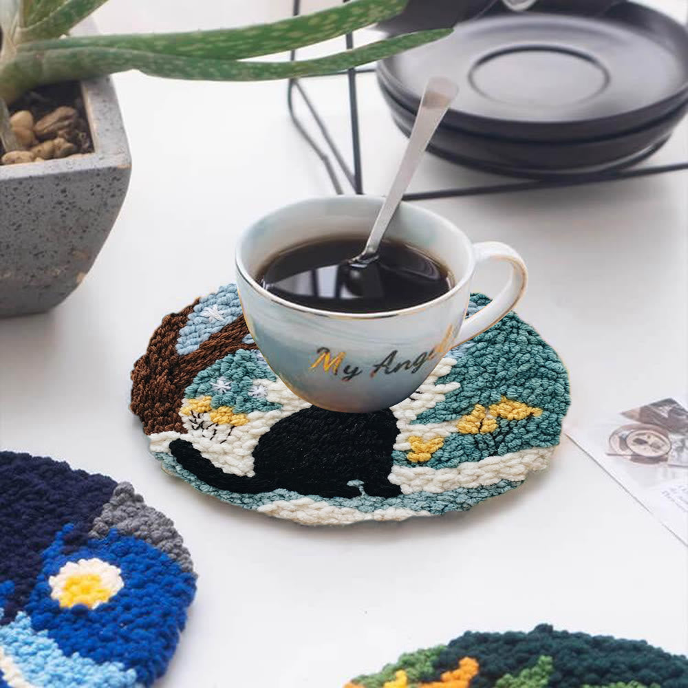 Snowy Winter Black Cat Punch Needle Kit – Starter Hoop Craft | Wintry Home Accent - image 4