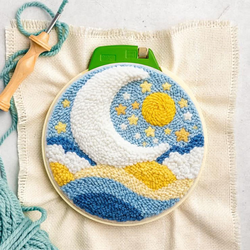 Starry Moon And Clouds Punch Needle Kit – Creative Diy Hoop Project | Unique Creative Project - image 2