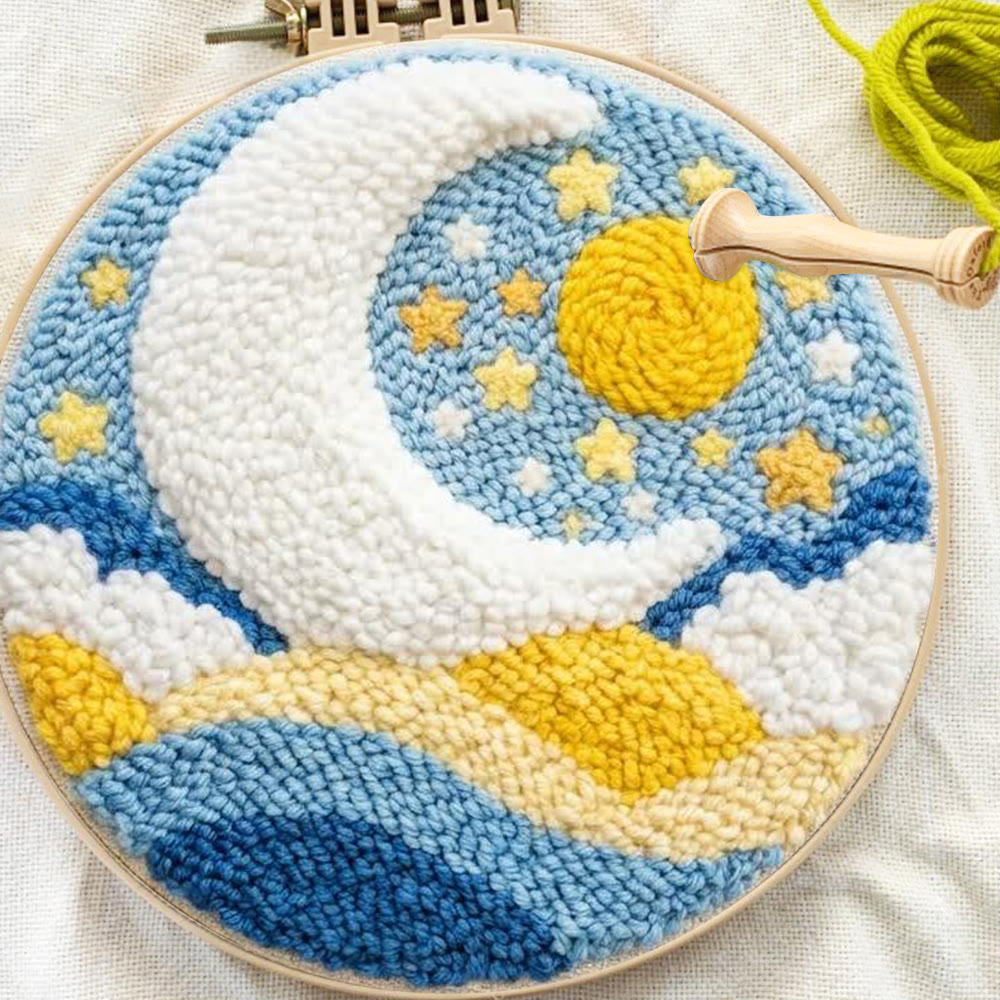 Starry Moon And Clouds Punch Needle Kit – Creative Diy Hoop Project | Unique Creative Project - image 6