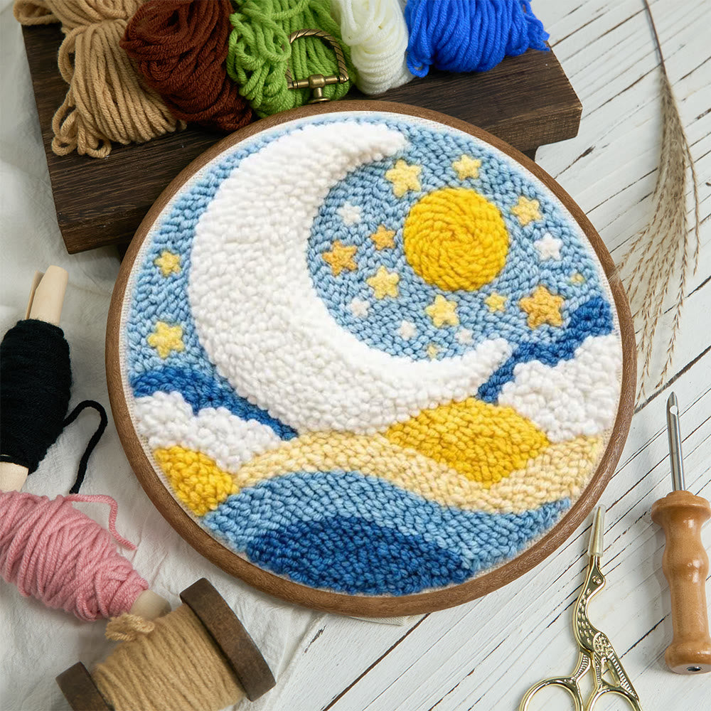 Starry Moon And Clouds Punch Needle Kit – Creative Diy Hoop Project | Unique Creative Project - image 10
