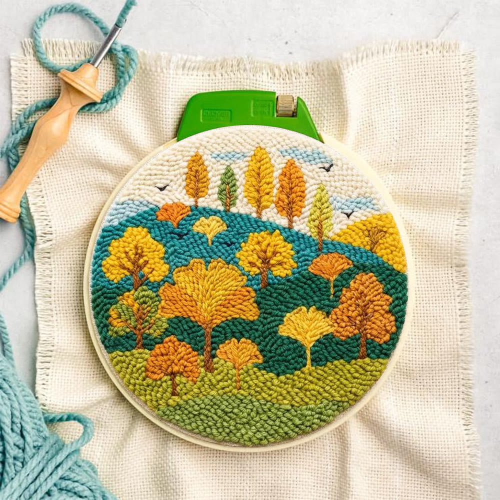 Autumnal Colorful Woods Punch Needle Kit – Easy Diy Creation | Delightful Art Gift - image 1