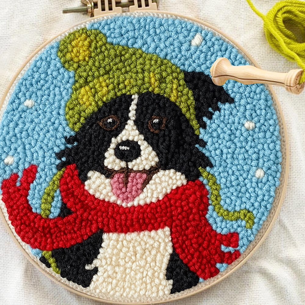 Winter Adorned Puppy Punch Needle Kit – Easy Beginner Artisanal Piece | Cute Decor Hanging - image 8