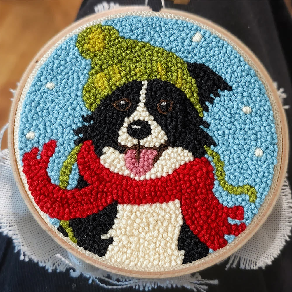 Winter Adorned Puppy Punch Needle Kit – Easy Beginner Artisanal Piece | Cute Decor Hanging - image 5