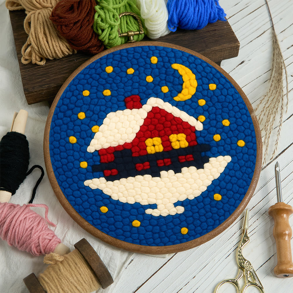 Starry Winter Snow Cottage Punch Needle – Embroidery Craft Kit | Charming Winter Gift - image 2