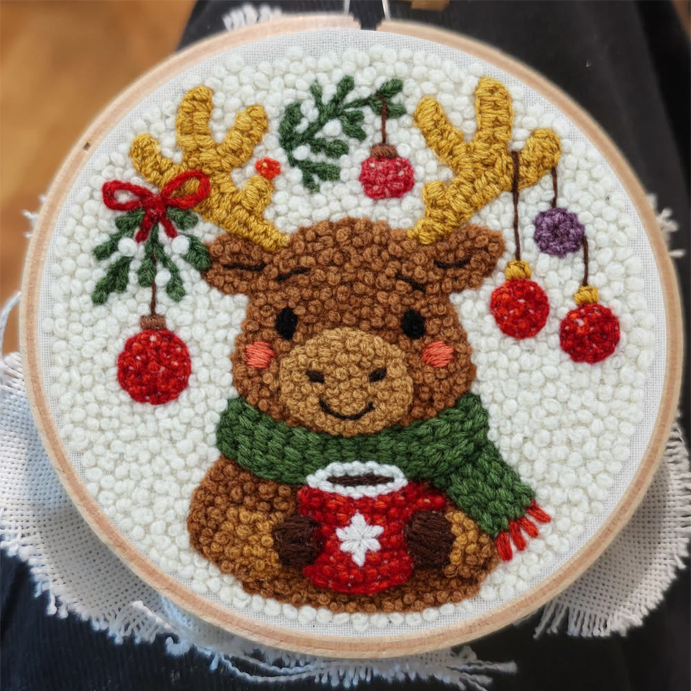 Cozy Christmas Moose Punch Needle – Embroidery Craft Set | Warm Winter Decor - image 1
