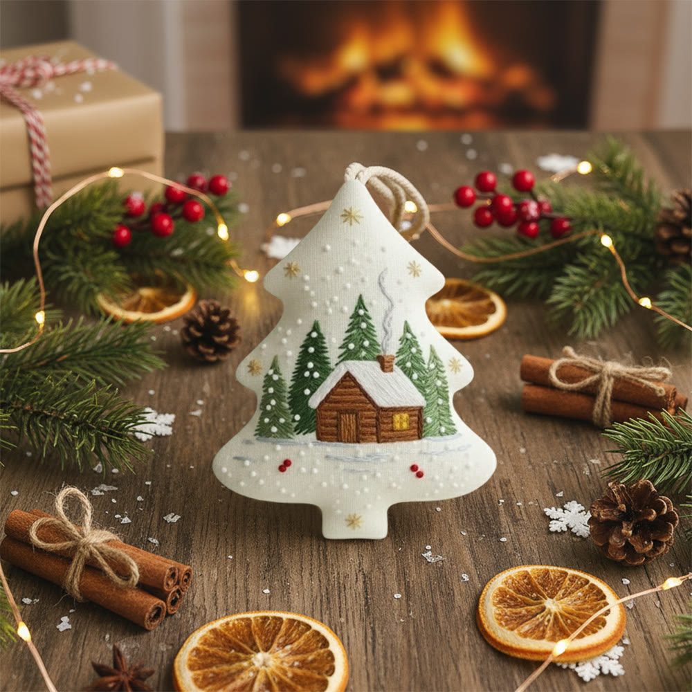 Rubbyoo Tree-shaped Embroidery Kit - Snowy Cabin Pines | Easy Starter Handiwork | Warm Holiday Decor - image 6