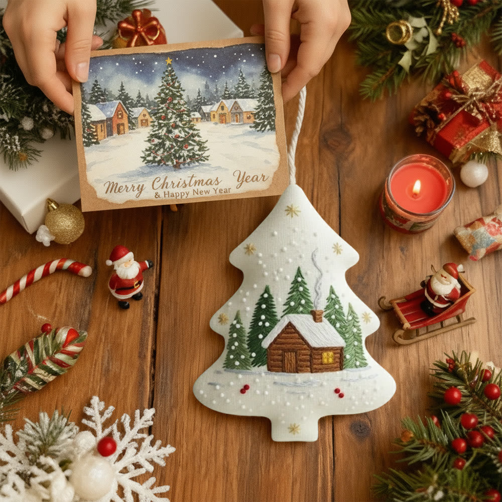 Rubbyoo Tree-shaped Embroidery Kit - Snowy Cabin Pines | Easy Starter Handiwork | Warm Holiday Decor - image 8