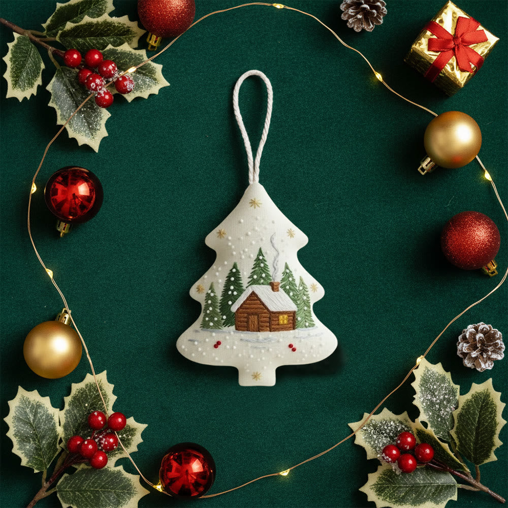 Rubbyoo Tree-shaped Embroidery Kit - Snowy Cabin Pines | Easy Starter Handiwork | Warm Holiday Decor - image 9