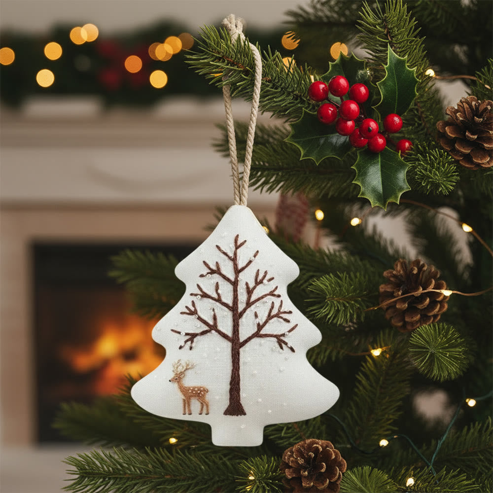 Rubbyoo Tree-shaped Embroidery Kit - Deer With Tree | Unique Winter Craft | Nice For Room Decor - 6 inches hoop kit - image 0