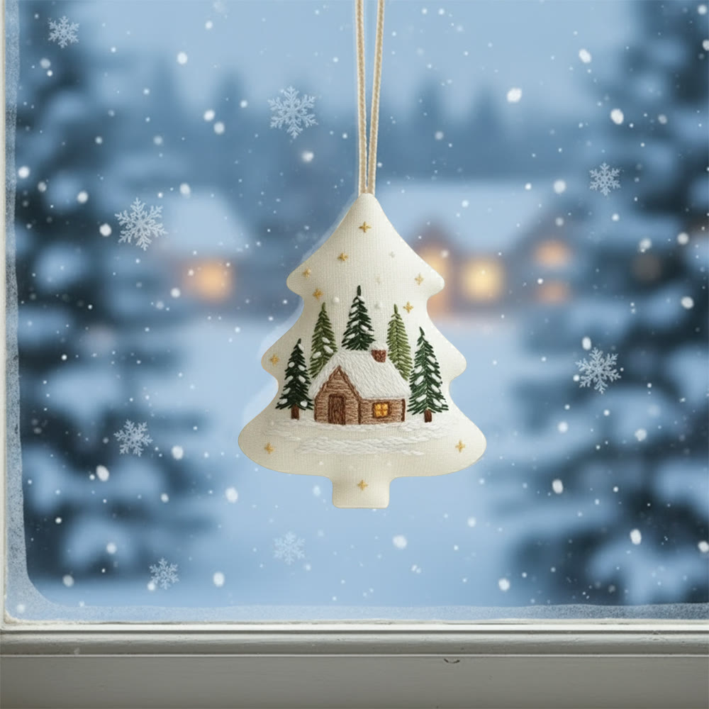 Rubbyoo Tree-shaped Embroidery Kit - Cozy Winter Cabin | DIY Craft for Beginners | Whimsical Holiday Ornament - image 1
