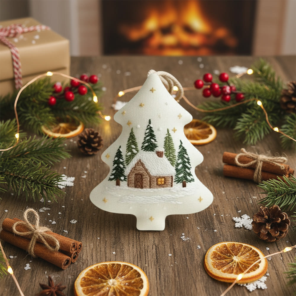 Rubbyoo Tree-shaped Embroidery Kit - Cozy Winter Cabin | DIY Craft for Beginners | Whimsical Holiday Ornament - image 6