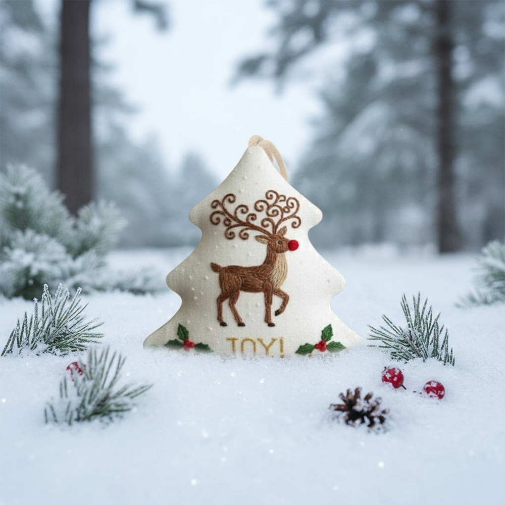 Rubbyoo Tree-shaped Embroidery Kit - Christmas Joyful Deer | Lovely Animal Art | Diy Hanging Craft  - image 5