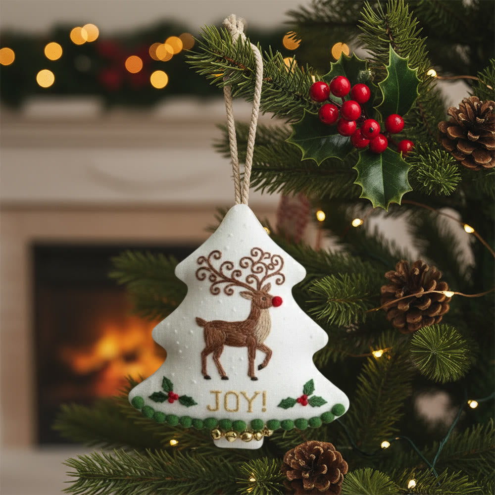 Rubbyoo Tree-shaped Embroidery Kit - Christmas Joyful Deer | Lovely Animal Art | Diy Hanging Craft  - 6 inches hoop kit - image 0