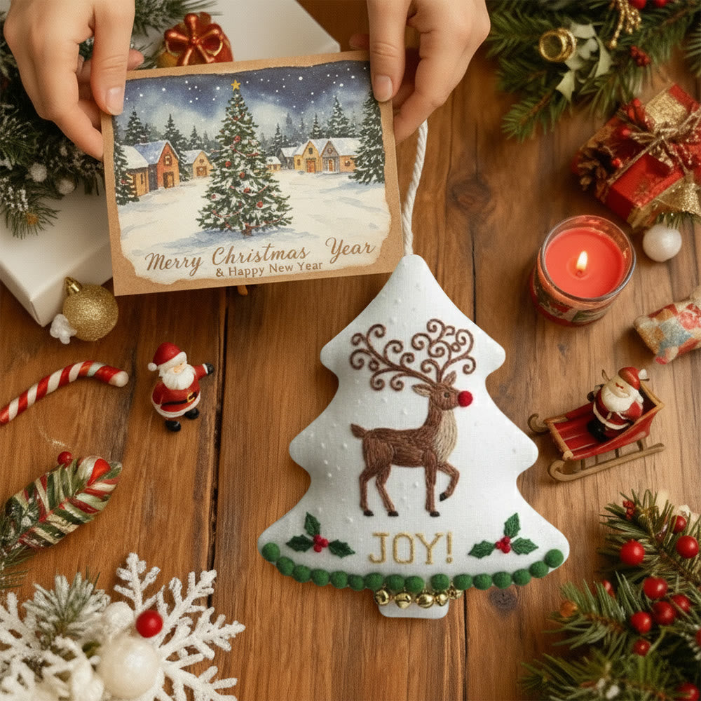 Rubbyoo Tree-shaped Embroidery Kit - Christmas Joyful Deer | Lovely Animal Art | Diy Hanging Craft  - image 2
