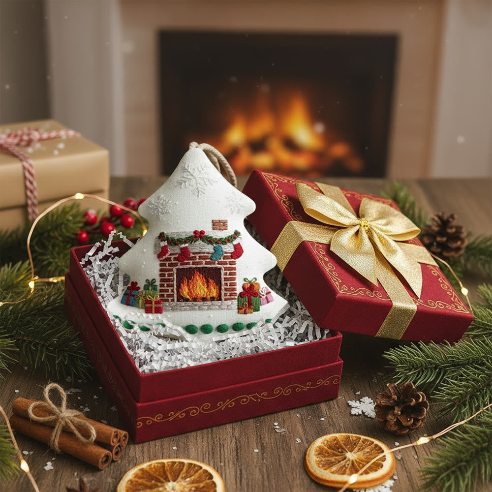 Rubbyoo Tree-shaped Embroidery Kit - Christmas Fireplace | Diy Holiday Gift | Handmade Needle Art - image 3