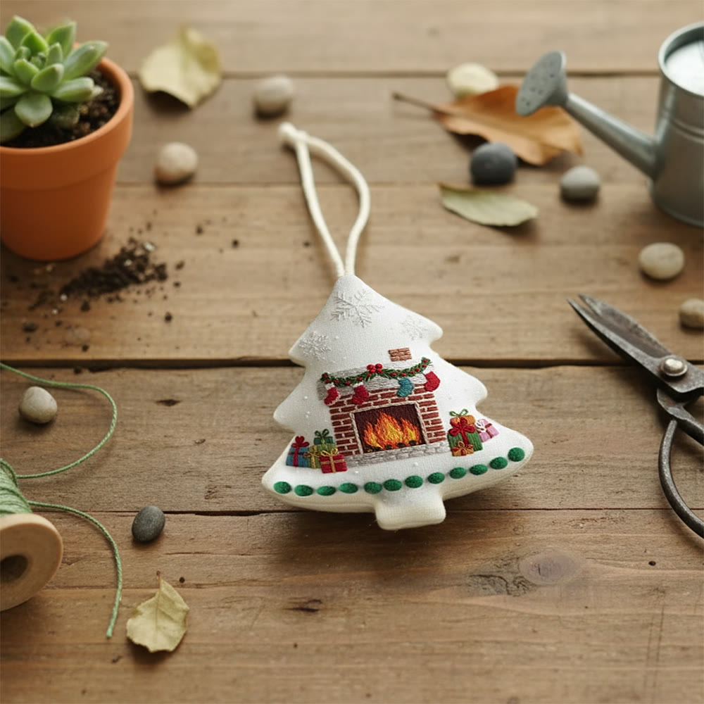 Rubbyoo Tree-shaped Embroidery Kit - Christmas Fireplace | Diy Holiday Gift | Handmade Needle Art - image 7