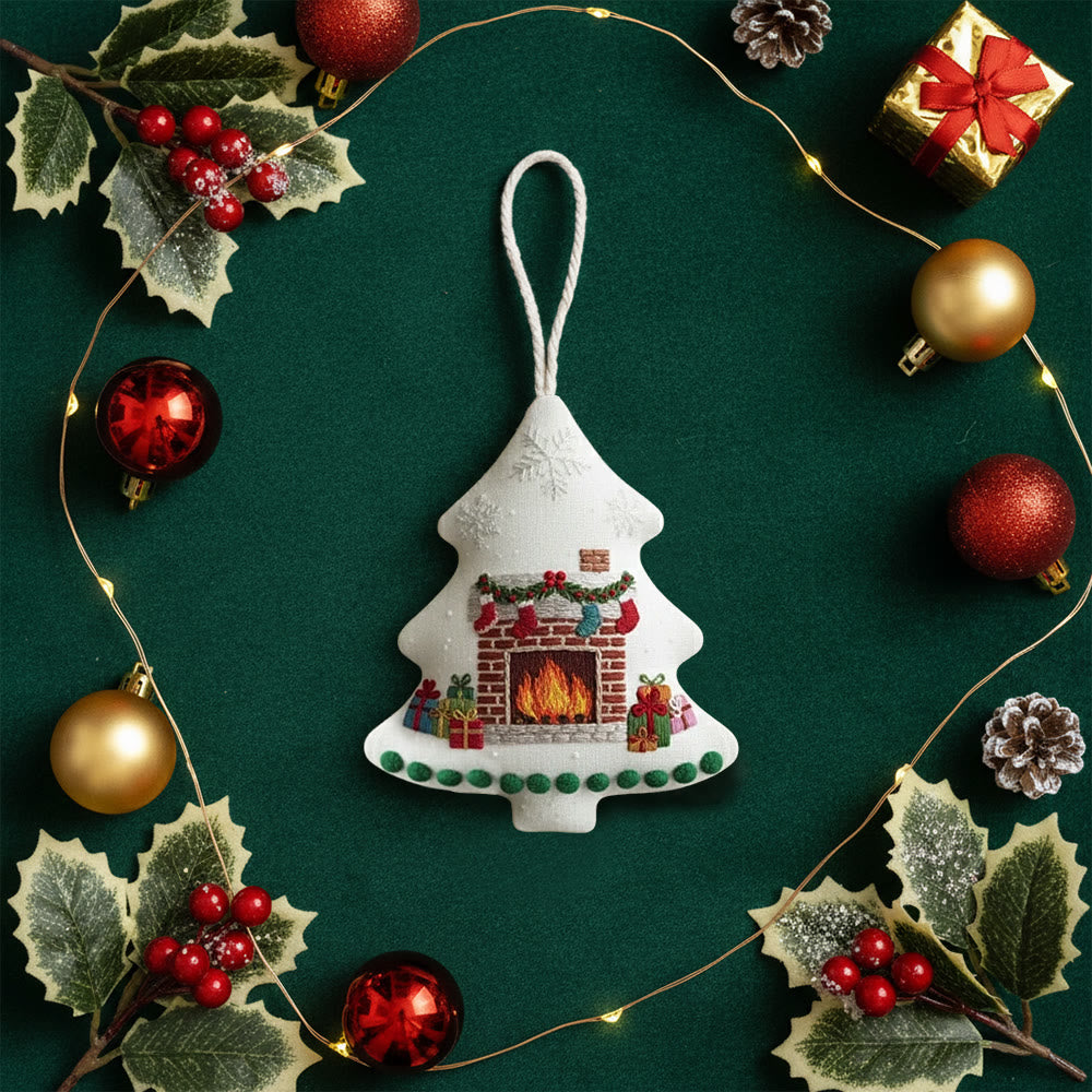 Rubbyoo Tree-shaped Embroidery Kit - Christmas Fireplace | Diy Holiday Gift | Handmade Needle Art - image 8