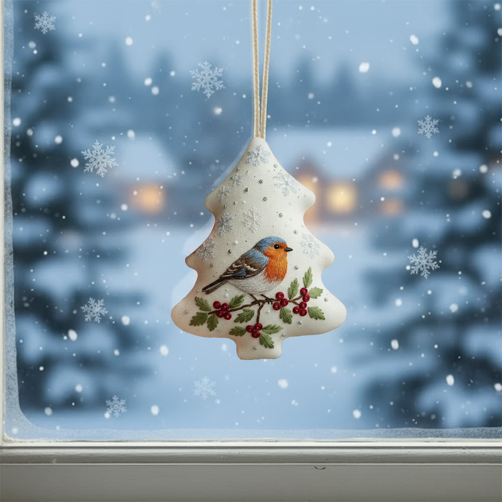 Rubbyoo Tree-shaped Embroidery Kit - Winter Robin | Charming Handmade Ornament | Perfect for Craft Enthusiasts - image 1