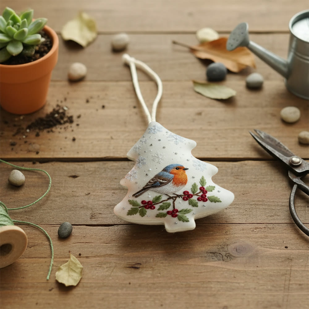 Rubbyoo Tree-shaped Embroidery Kit - Winter Robin | Charming Handmade Ornament | Perfect for Craft Enthusiasts - image 5