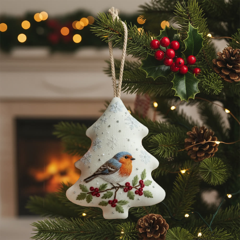 Rubbyoo Tree-shaped Embroidery Kit - Winter Robin | Charming Handmade Ornament | Perfect for Craft Enthusiasts - 6 inches hoop kit - image 0