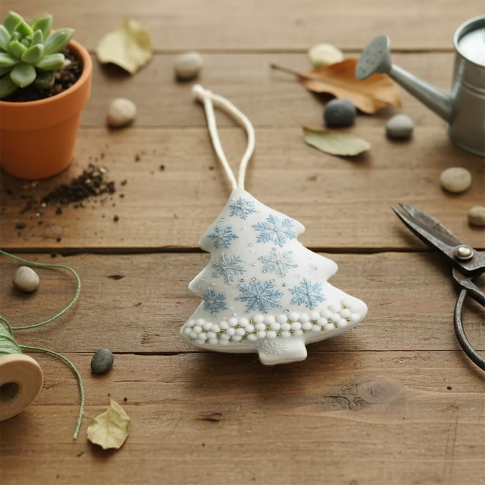 Rubbyoo Tree-shaped Embroidery Kit - Snowflakes And Pearls | Elegant Diy Craft | Lovely Addition To Festive Collection - image 5