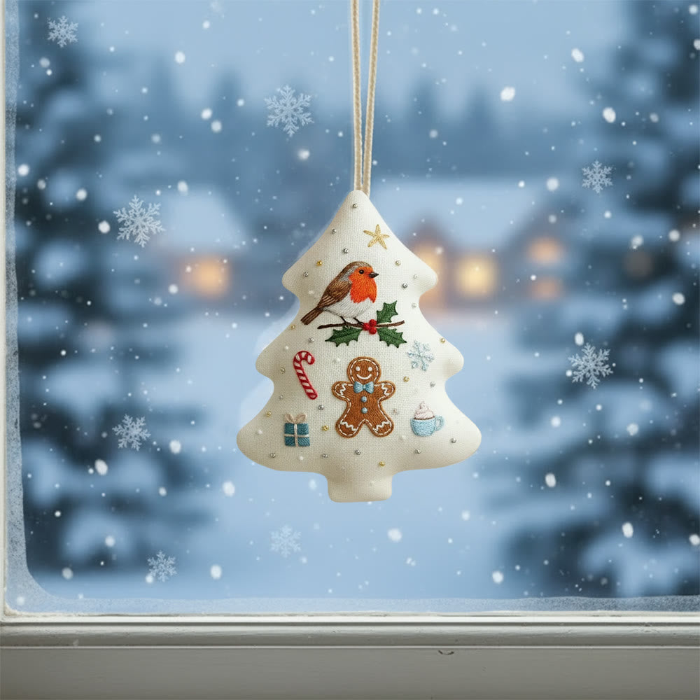Rubbyoo Tree-shaped Embroidery Kit - Robin And Gingerbread | Festive Design | Ideal For Craft Lovers - image 1