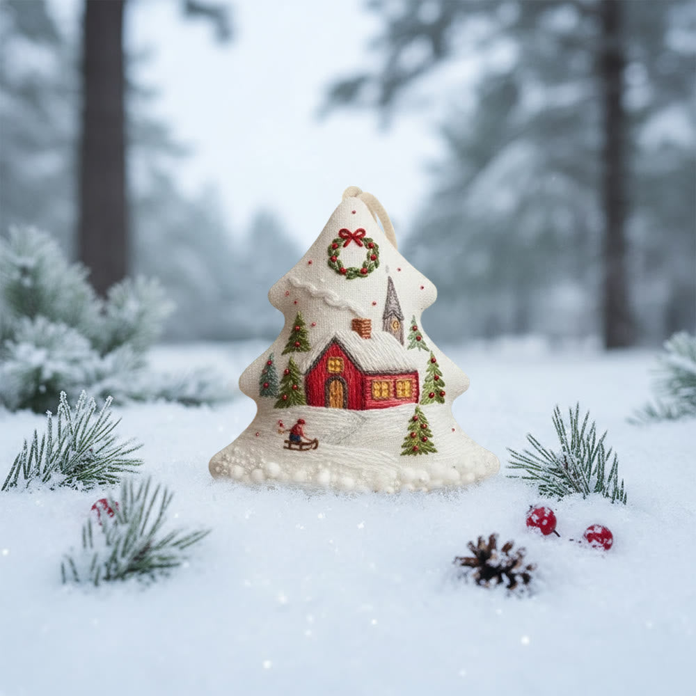 Rubbyoo Tree-shaped Embroidery Kit - Snowy Cottage | Embellished With Winter Charm | Unique Holiday Ornament - image 9