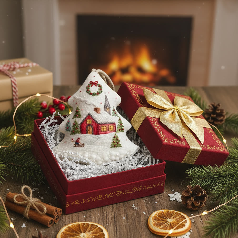 Rubbyoo Tree-shaped Embroidery Kit - Snowy Cottage | Embellished With Winter Charm | Unique Holiday Ornament - image 5