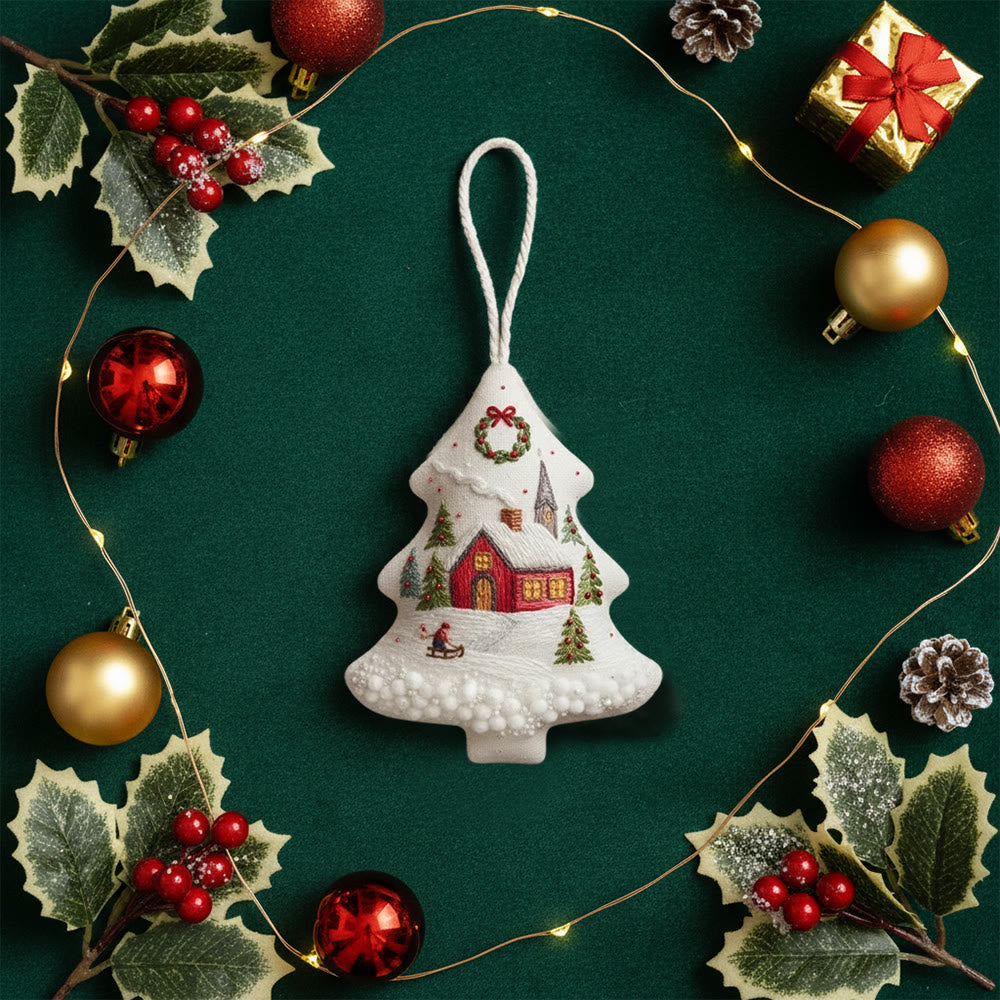 Rubbyoo Tree-shaped Embroidery Kit - Snowy Cottage | Embellished With Winter Charm | Unique Holiday Ornament - image 8