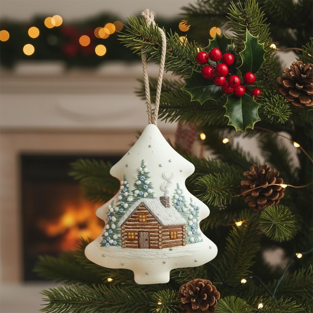 Rubbyoo Tree-shaped Embroidery Kit - Winter Cabin | Christmas Home Decoration | Creative Handmade Art - 6 inches hoop kit - image 0