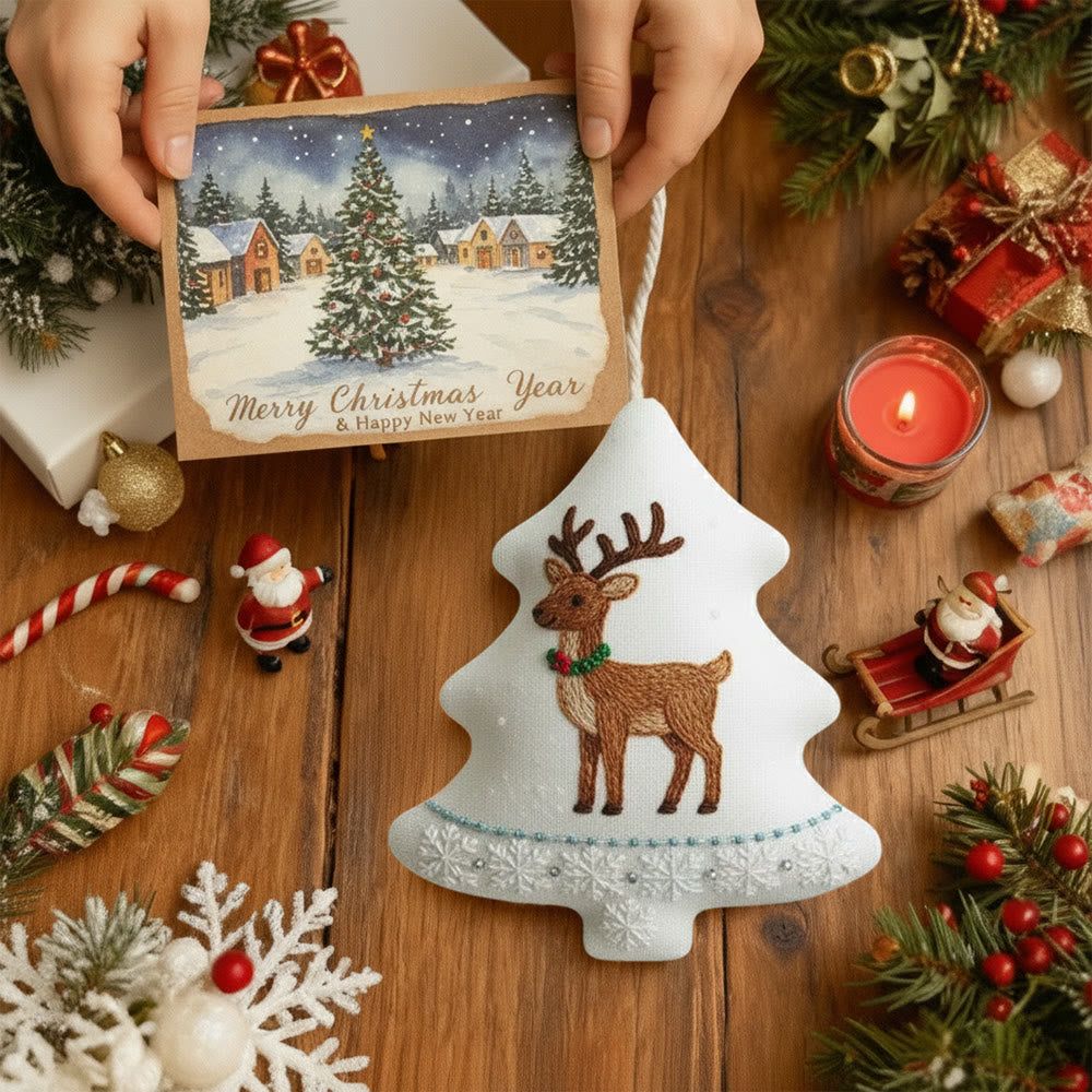 Rubbyoo Tree-shaped Embroidery Kit - Cute Elk | Handmade Animal Craft | Nice Birthday Gift - image 3