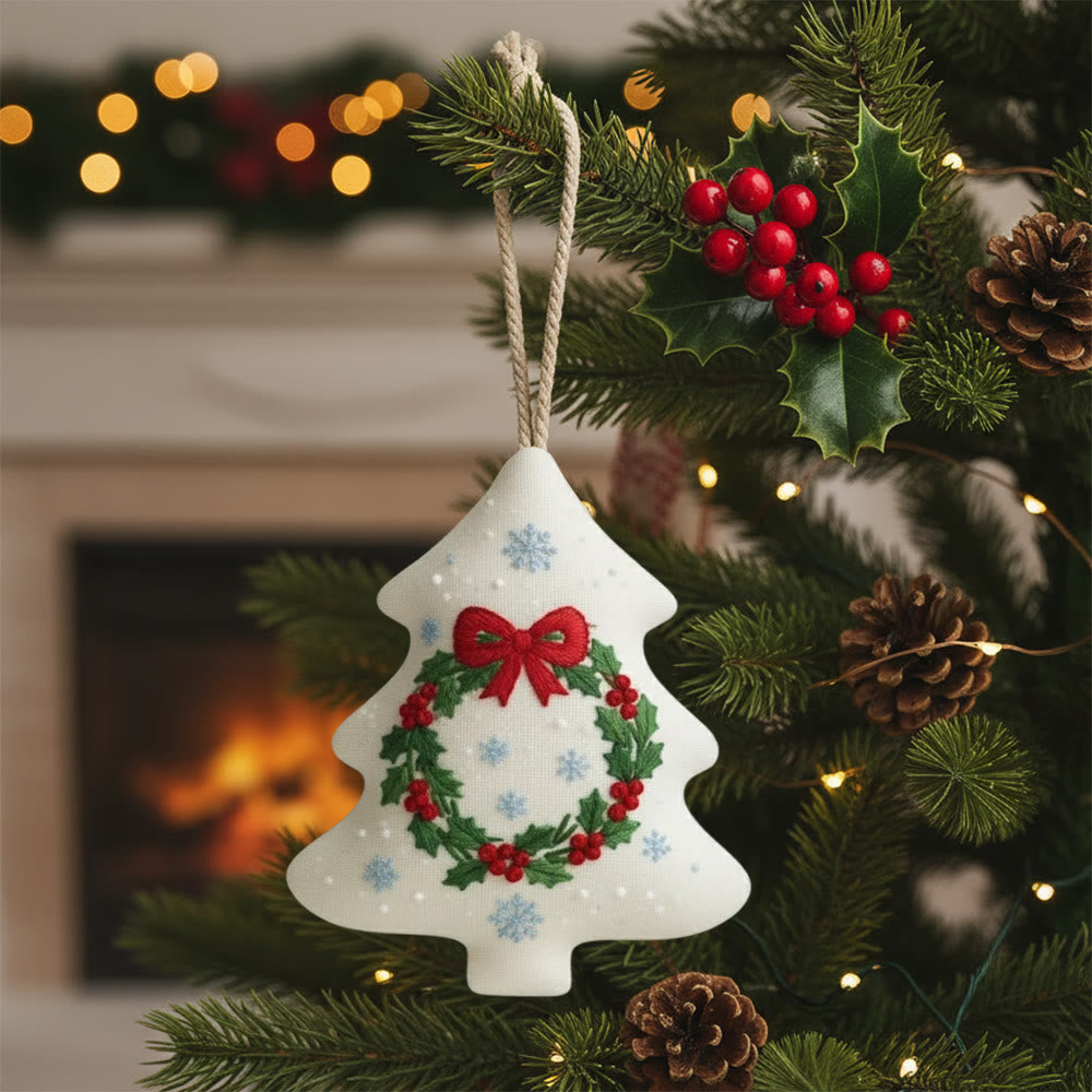 Rubbyoo Tree-shaped Embroidery Kit - Christmas Wreath | Personalized Stitch Art | Diy Wall Hanging  - 6 inches hoop kit - image 0