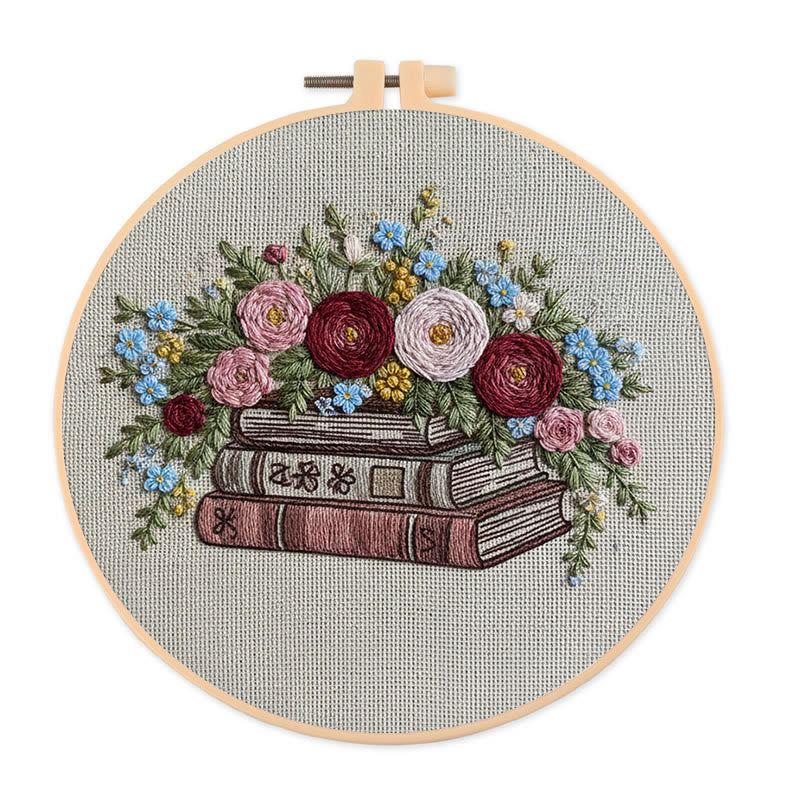 Rubbyoo Embroidery Kit - Floral Book Bouquet | Handcrafted Decorative Art | Perfect For Gift - 20*20cm - image 0