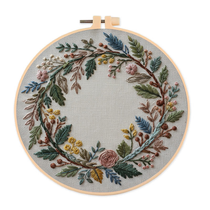 Rubbyoo Embroidery Kit - Floral Wreath | Handcrafted Art | Perfect For Diy Projects - 20*20cm - image 0