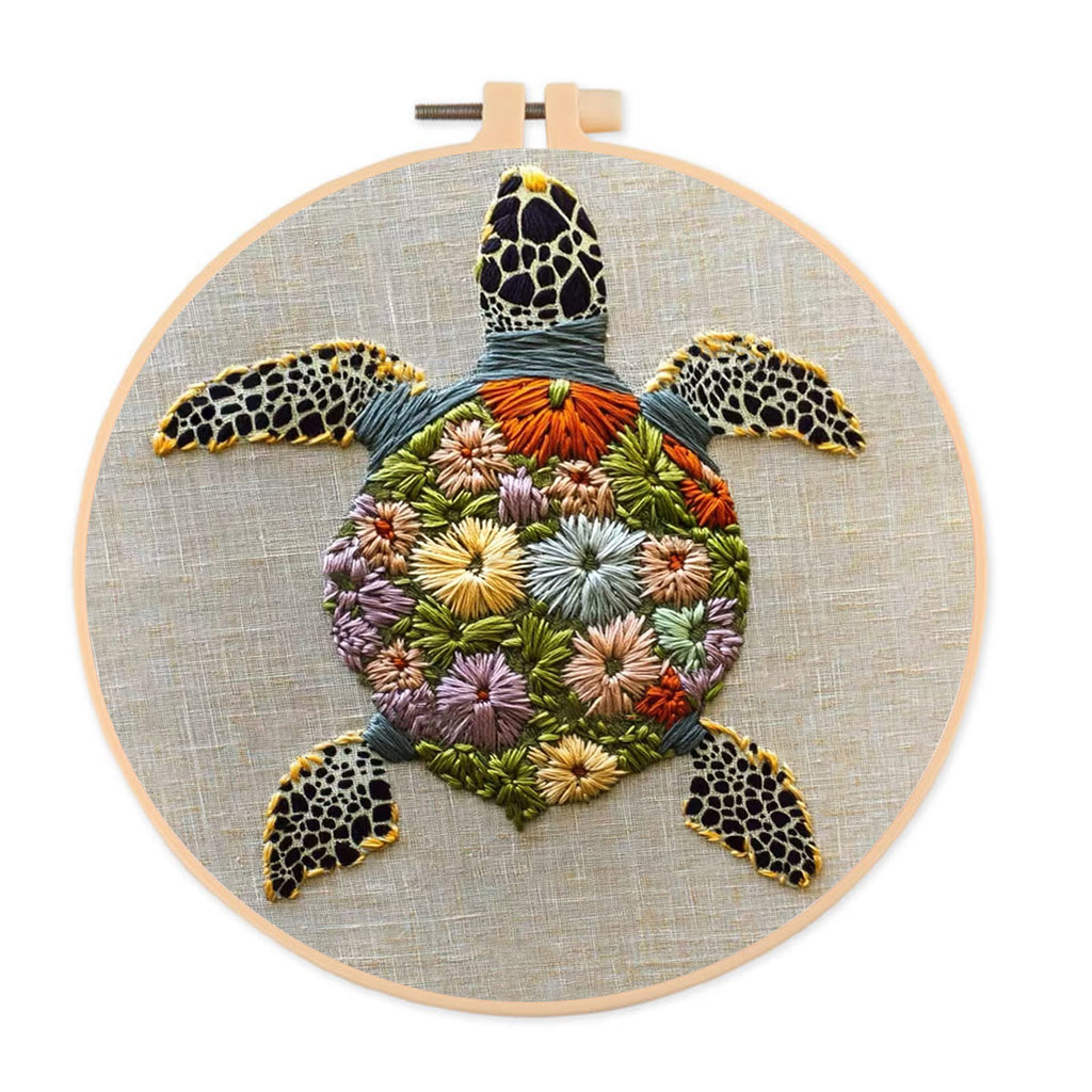 Rubbyoo Embroidery Kit - Floral Turtle Design | Nature-inspired Handcrafted Art | Ideal For Creative Crafters - 20*20cm - image 0